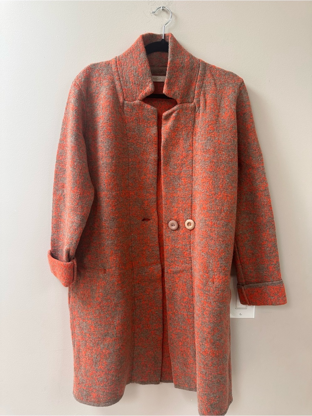 A. ida Orange Wool Blend Long Coat